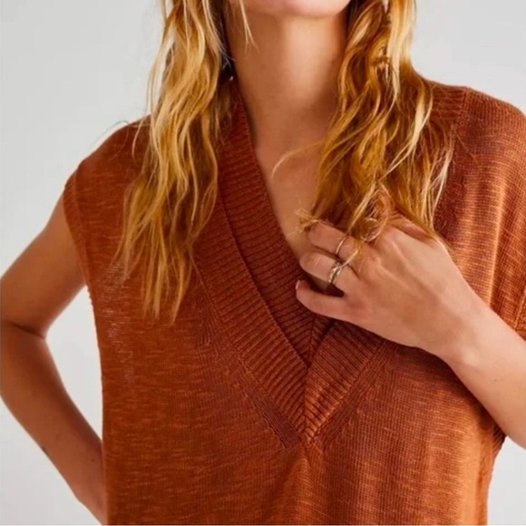 Free People Hannah Vest Oversize Slouchy Layer Tunic Top Burnt Orange NWOT Sz L - Picture 3 of 13